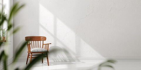 Classic wooden chair in a home interior used as a background for texture and design, emphasizing interior decor style