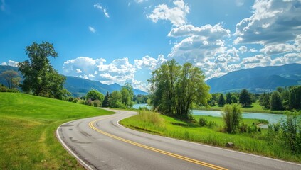 Winding highway around Horseshoe Bend with scenic landscape, emphasizing road safety and navigation, Earth Day