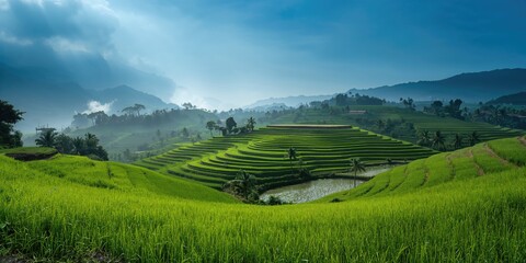 Serene landscape with lush forest and towering trees, ideal for nature preservation awareness