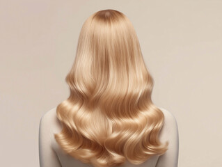 Fototapeta premium Woman with long shiny blonde wavy hair viewed from behind
