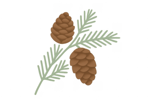 Pinecones and pine branch illustration with transparent background