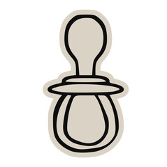 Hand-drawn minimalist baby pacifier vector icon sticker: simple doodle line art illustration for newborn, dummy, soother, maternity, childcare, mother, parent, infant, kid, cute, calming, accessory