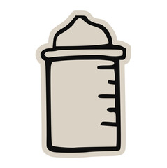 Hand-drawn minimal baby feeding bottle icon vector sticker: simple doodle line art illustration for newborn, milk, feeding, nursery, maternity, childcare, mother, parent, infant, kid, cute, simple