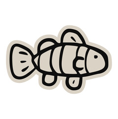 Clownfish or Anemonefish Doodle, Sticker, Icon, Hand-Drawn Vector Illustration in Minimal Style: Cute Tropical Marine Animal Symbol for Ocean, Coral Reef, Aquarium, Underwater Wildlife, Fun