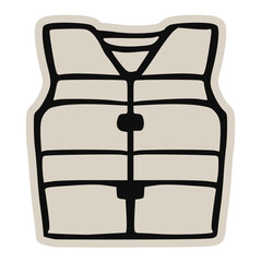 Hand Drawn Life Jacket Vest Vector Icon: Minimalist Safety Equipment Outline Graphic for Ocean, Water Sport, Nautical, Protection, Float, Swim, Emergency