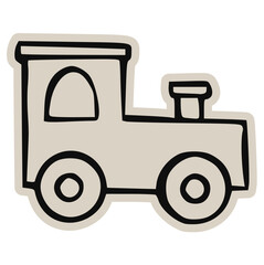 Hand Drawn Toy Train Engine Vector Sticker: Minimalist Kid's Locomotive Doodle Outline Graphic for Nursery Decor, Playroom, Transport, Simple, Travel, Railroad