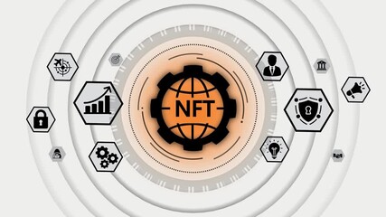 Digital asset management technology blockchain network security innovation concept with N F T globe icon and business strategy icons for finance and technology - Powered by Adobe
