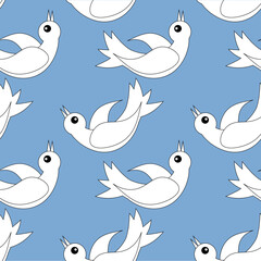 White birds on blue stock seamless vector illustration for web, for print, for fabric print, for bed linen fabric print