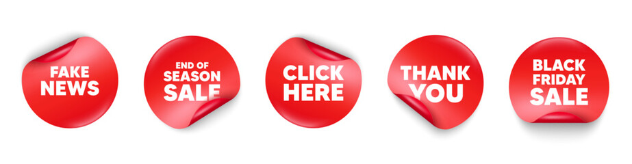 Fake news sticker tag. Season sale, Black friday paper price banners. Fake news tag. Media newspaper sign. Daily information symbol. Thank you sticker. Vector