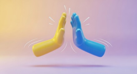 Stylized rendering with yellow and blue hands in a gesture of high-five agreement