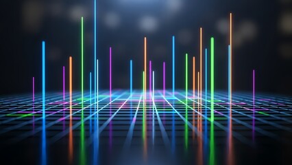 Modern vibrant neon lights showcase data trends and innovative tech advancements beautifully