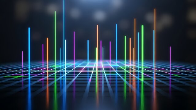 Modern vibrant neon lights showcase data trends and innovative tech advancements beautifully - Powered by Adobe