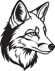 Fototapeta premium Black and white graphic illustration of a fox head profile animal