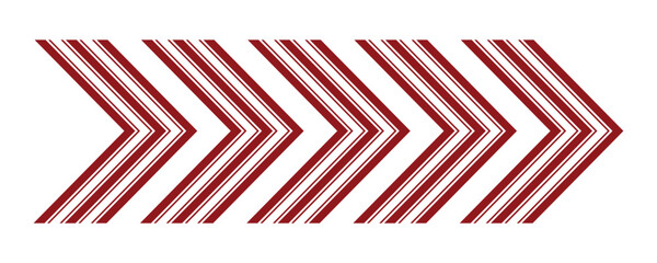 Christmas swipe arrow with festive chevron stripes in red and white. Holiday themed directional graphic for seasonal banners websites greeting cards invitations and winter celebration design projects