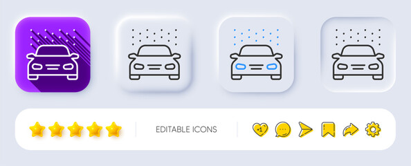 Car wash line icon. Neumorphic, Flat shadow, 3d buttons. Automatic cleaning sign. Clean vehicle symbol. Line car wash icon. Social media icons. Vector