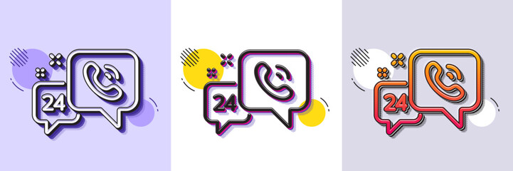 24 hour service line icon. Halftone dotted pattern. Gradient icon with grain shadow. Call support sign. Feedback chat symbol. Line 24h service icon. Various designs. Vector