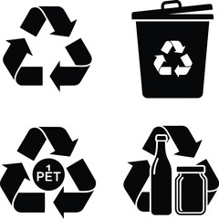 Obraz premium Black recycling symbols and icons on white background