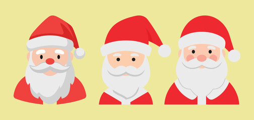 3 Detailed Santa Claus Icon Collection Offering Charming Holiday Character Graphics for Christmas-Themed Artwork, Branding, and Vector Creations