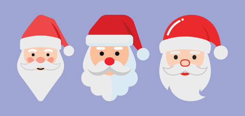 3 Cute Santa Claus Icons Bundle Featuring Fun Festive Illustrations Ideal for Christmas Decorations, Digital Designs, and Winter Projects