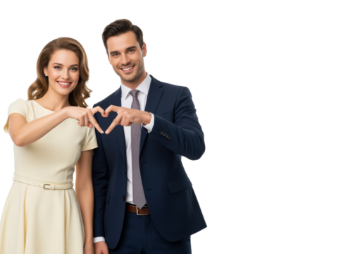 Marriage counseling marketing visual with smiling couple forming a heart to promote couples therapy sessions and online coaching packages that help partners repair conflict and strengthen commitment