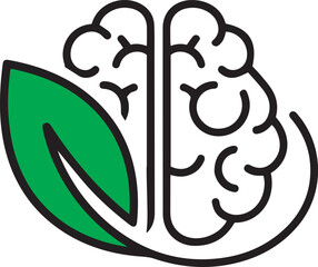 Obraz premium Brain icon with green leaf and curved stem mind psychology