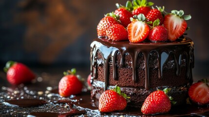 Decadent chocolate cake topped with fresh strawberries, a delightful dessert for any occasion