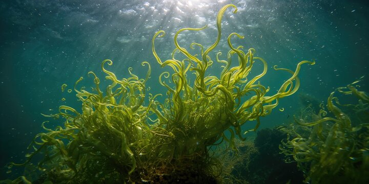 Green algae on a water surface emphasizing natural beauty, ideal for background design, Earth Day
