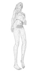 A sketch of a sexy girl with long flowing hair wearing an elegant dress. The artistic drawing is rendered in a detailed and expressive style.