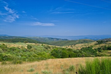 Fototapeta premium 경관, sky, 네이처, 마운튼, 목초, 고개, 구름, 들판