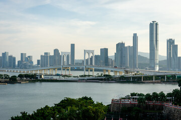 Fototapeta premium Macau harbour bridge and skyline