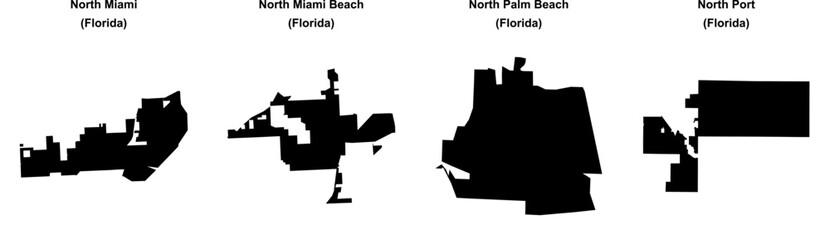 North Miami, North Miami Beach, North Palm Beach, North Port outline maps