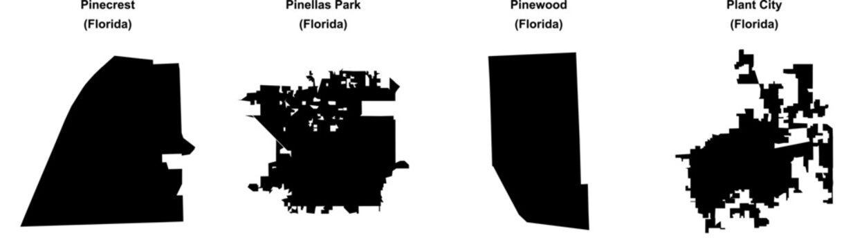 Pinecrest, Pinellas Park, Pinewood, Plant City outline maps