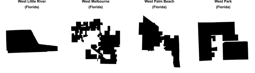 West Little River, West Melbourne, West Palm Beach, West Park outline maps