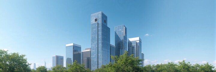 Modern commercial office buildings in a cityscape, emphasizing urban density and architectural design, Earth Day