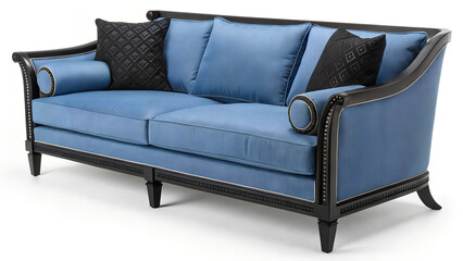Blue and black sofa isolated on white background.