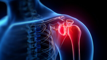 Medical Anatomy Illustration of Shoulder Joint Pain Highlighting Anatomical Ball-and-Socket Structure