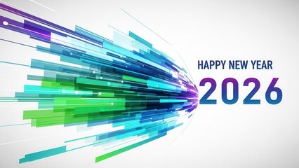Futuristic abstract digital art for New Year 2026 happy new year