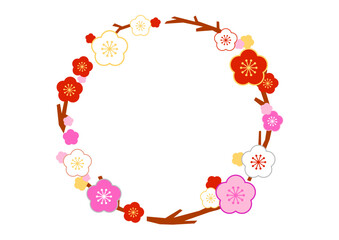 梅の花の輪のフレームのイラスト（Plum Blossom Wreath Frame Illustration）