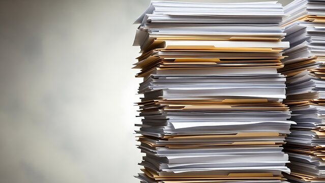 Pile of documents and file folders on a desk, ready for review and organization