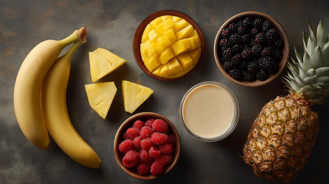 Fresh Tropical Smoothie Ingredients - Vibrant Fruit Blend for Healthy Nutrition and Summer Refreshment
