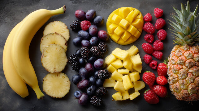 Vibrant Tropical Smoothie Ingredients - Fresh Fruits for Healthy Blended Beverage - Powered by Adobe