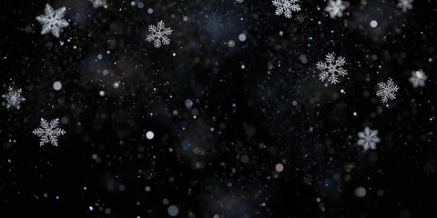 Falling snow creates a winter landscape, ideal for seasonal holiday visuals