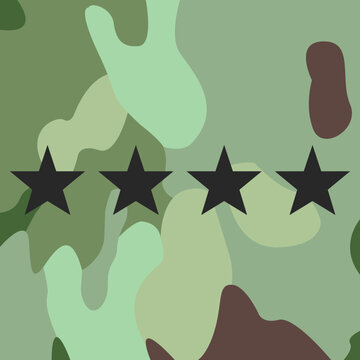 General's patch or badge with four stars on field uniform, insignia icon on camouflage vector.