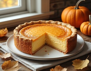 slice of pumpkin pie on a plate