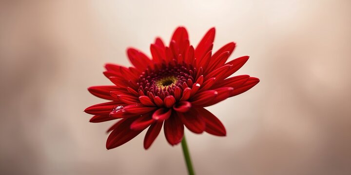 Close-up of a red chrysanthemum with water droplets, emphasizing natural texture for macro nature photography