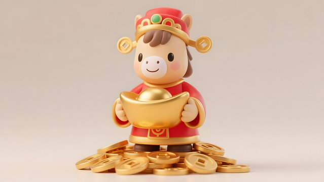 Lucky Caishen Pony Figure Bringing Fortune