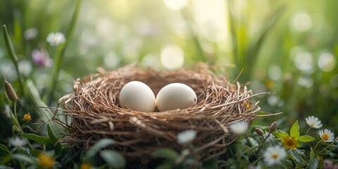 Fototapeta premium Chicken eggs resting on a wooden spoon, food preparation scene emphasizing healthy diet, isolated on white background