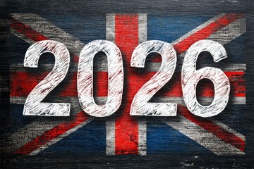 White 2026 text overlaid on a faded Union Jack flag background