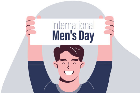 Happy man celebrating international men's day with banner and smiling expression. vector