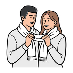 Couple Wearing Matching White Scarves Embracing woman